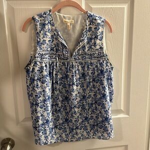Rebecca Taylor Silk Floral Blue White Sleeveless Top Blouse Size 6